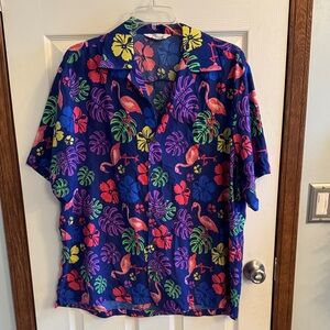 Tropical Flamingo Print Shirt - Blue